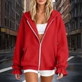 thumbnail image 2 of Brqkzdu Zip Up Hoodies for Women Long Sleeve Comfy Hooded Sweatshirt Fall Loose Fitting Oversized Sweatshirt with Pockets, 2 of 7