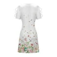 thumbnail image 6 of Wycnly Formal Dresses for Women Beach Fashion Cold Shoulder Strappy Keyhole Slim Tunic Sundress Crewneck Short Sleeve Sunflower Print Summer Mini Dress White XXL, 6 of 6