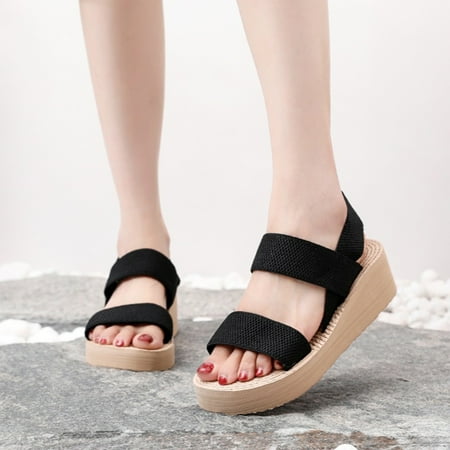 YYYTop Sandals for Women  Flats for Women Ladies Shoes Summer Fashion Beach Sandals Elastic Wedge Sandals Slippers for Women Under Arch Support Sandals Women s Summer Savings