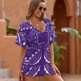 thumbnail image 3 of Purple Paisley Bandana Pattern Beach Cover Ups Women V Neck Short Sleeve Dress Coverups Beachwear, 3 of 6