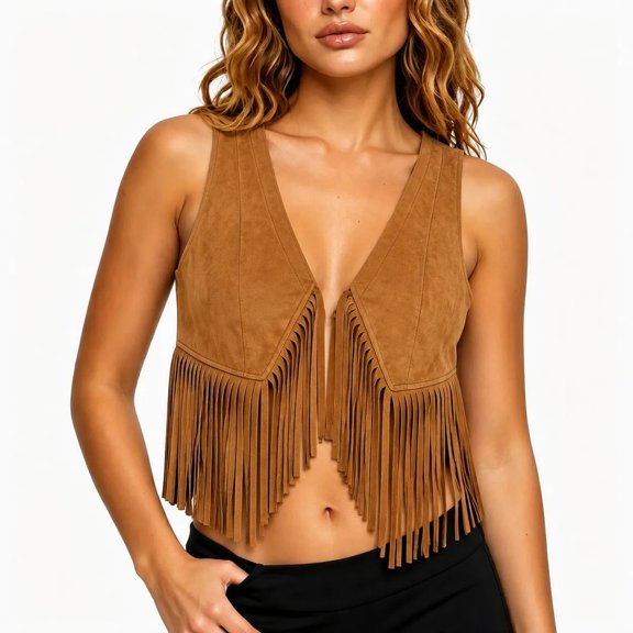 cocolona Boho Vest for Women Suede Fringe Sleeveless V Neck Jacket Casual Vacation Trendy Outfits