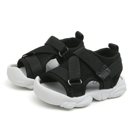 

Toyella Girls Solid Color Velcro Korean Style Sandals Black 18