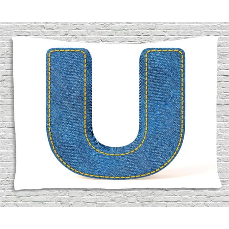  Letter  U  Tapestry Denim Letter  Alphabet  Design with Realistic Looking Fabric Texture Stitches 