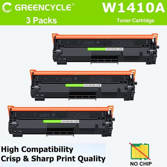 greencycle W1410A No Chip Toner Cartridge Replacement Compatible for 141A Black Toner Cartridge Work with Laser Jet MFP M140w M139w M110w Printers (3pcs, NO CHIP with Tool)