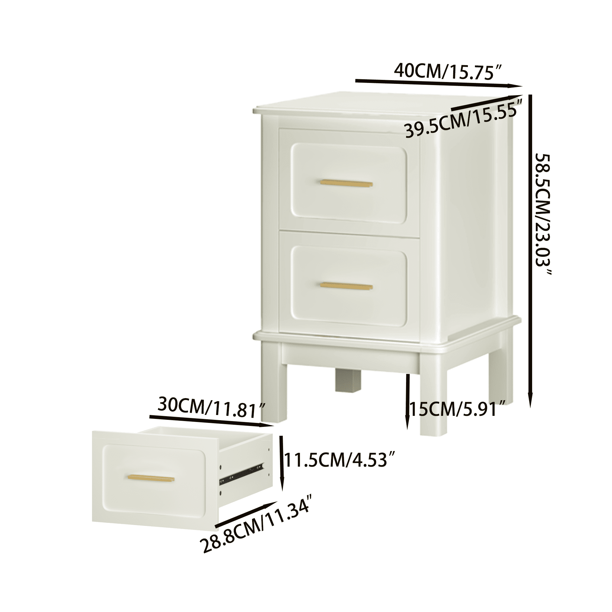 Nightstand with 2 Drawers,Modern Bedside Table with Gold Handles,Wood Accent Table for Small Spaces,Living Room,White