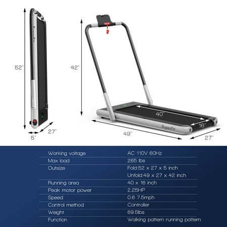 Costway - Up To 7.5MPH 2.25HP 2-in-1 Folding Under Desk Treadmill W/Speaker Controller APP, Single Display Screen - Silver