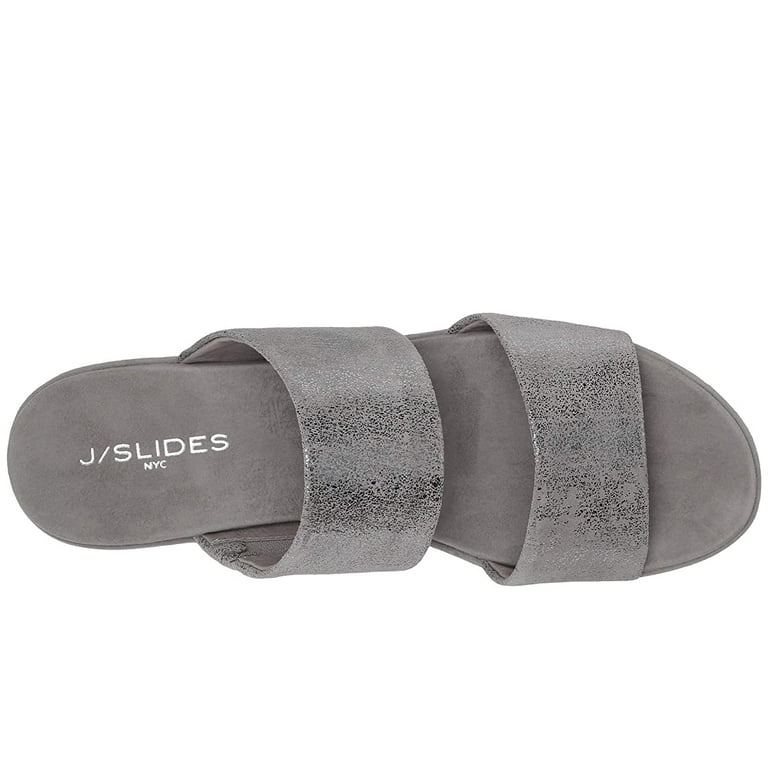 J SLIDES Womens Gray Goring Metallic Cushioned Quincy Round Toe Wedge Slip On Leather Heeled Sandal 10 M Walmart