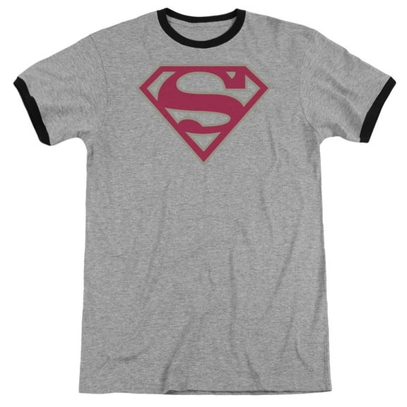Superman Crimson & Gray Shield Adult Ringer T-Shirt Heather Black