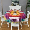 thumbnail image 2 of Colorful Tie Dye Mandala Pattern Round Tablecloth 60"x60",Wrinkle Wipeable Table Cloth for Kitchen Dining Room Picnic Patio Party, 2 of 6