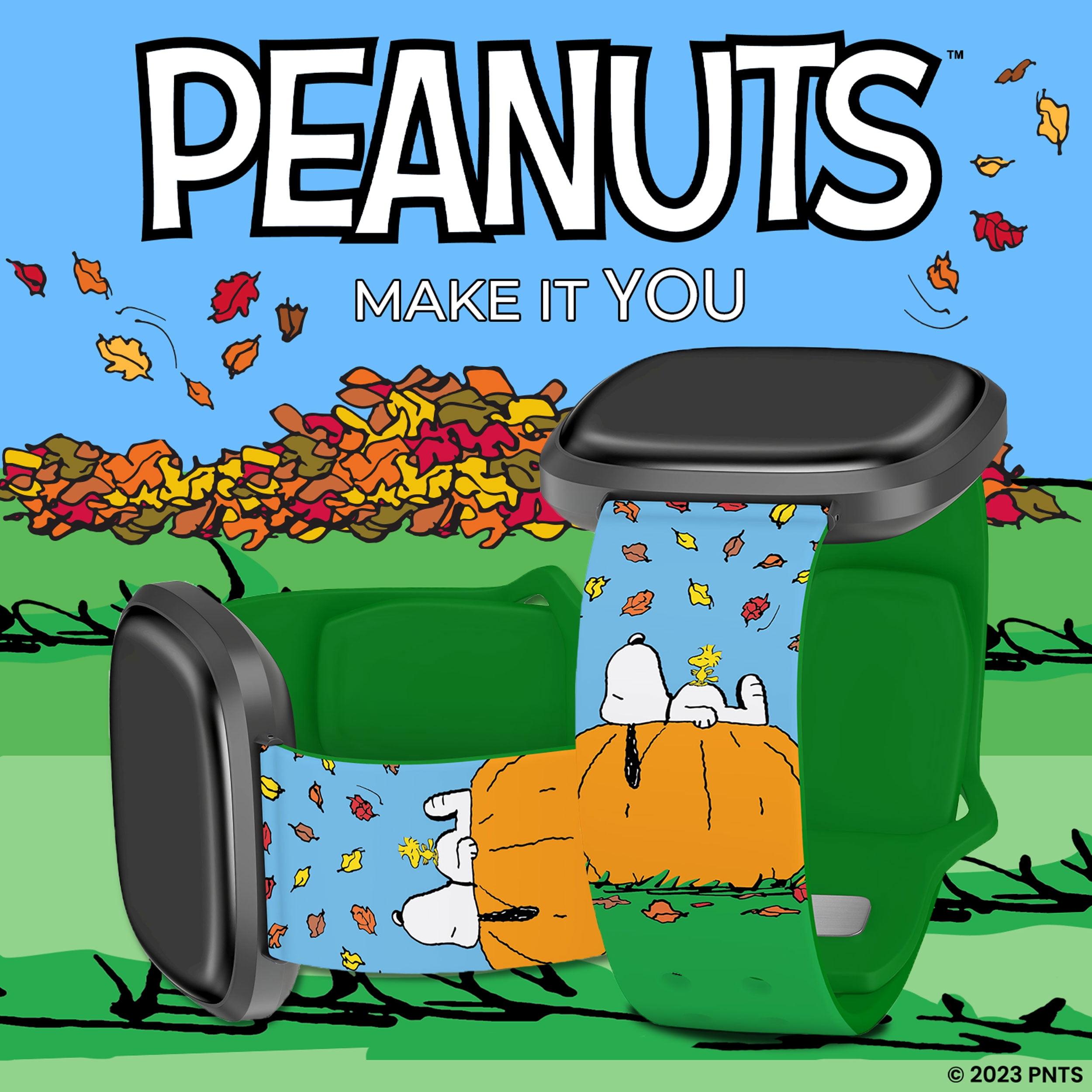 Peanuts Thanksgiving HD Unisex Watch Band Compatible with FitBit Verssa 3 & Sense (20mm Short Autumn Leaves) by Affinity Bands