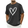 thumbnail image 1 of Tops para hombre, blusas y camisas de cuello redondo y manga corta para hombre. Camiseta/camisa informal de cuello redondo y manga corta con estampado de corazones para hombre. Tops de poliéster para, 1 of 4
