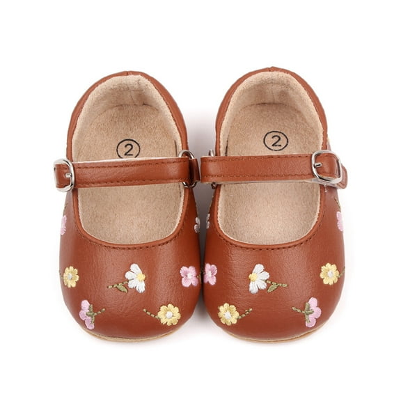 Baby Girls Mary Jane Flats Floral Embroidery Infant Dress Shoes