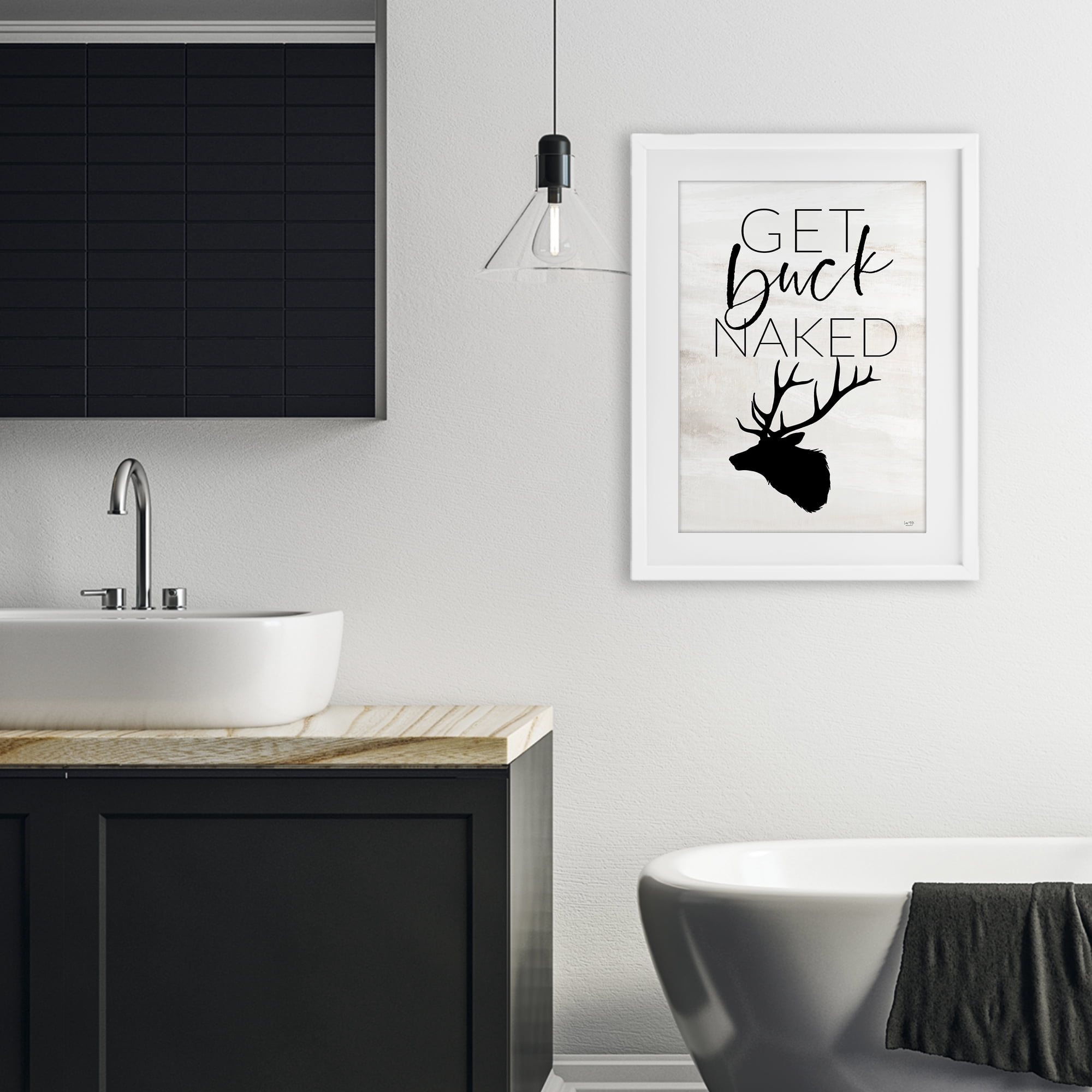 Stupell Industries Get Buck Naked White Framed Print Under Glass, design by Lux + Me Designs