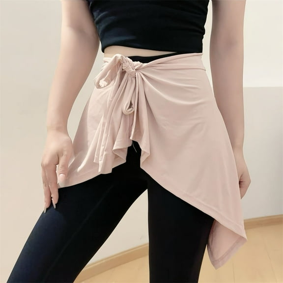 Women Solid Color Yoga Tennis Up Skirt Athletic Workout Running Tie Up Wrap Skirts Hip Covering Asymmetrical Scarf