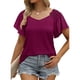 thumbnail image 4 of Camisa de manga corta para mujer, cuello en V plisado, manga con volantes, camisa con hombros descubiertos, Top para fiesta diaria de verano, color morado XL, 4 of 6