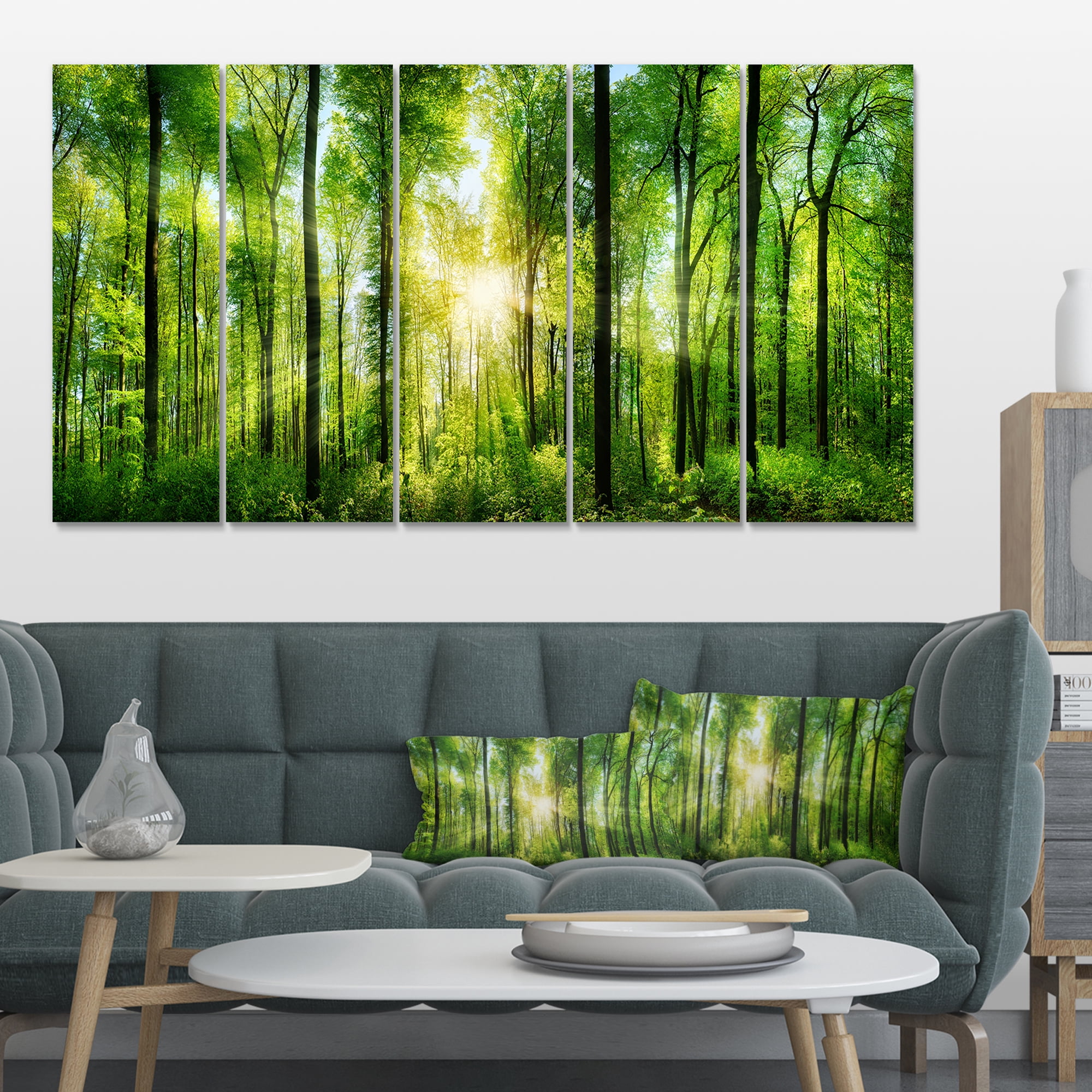 Designart 'Forest with Rays of Sun Panorama ' Landscape Art Print Canvas
