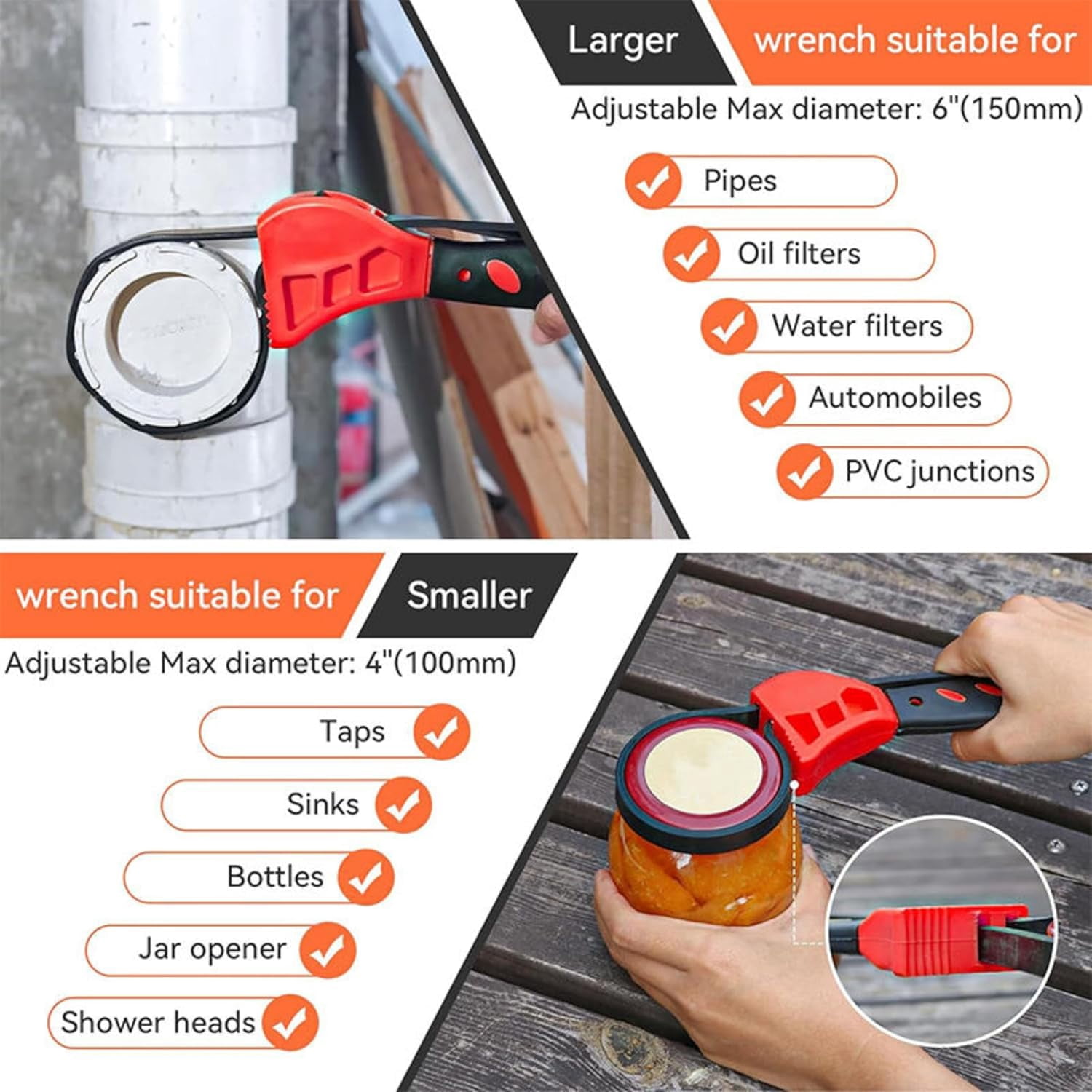 MKEUDQ-2-Pack Adjustable Rubber Strap Wrench Set \u2013 25.20" & 20.48" Heavy-Duty Strap Wrench for Oil Filter, Jar Opener, Water Filter, Plumbing, Sink, Faucet \u2013 Non-Slip Multipurpose Wrench To