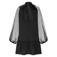 thumbnail image 4 of Uaswgudfs High Neck Long Sleeve Summer Casual Dress for Women - Midi Dress with Ruffled Hem & Pleated Lace Accents, Lightweight & Breathable Daily Wear Black L, 4 of 6
