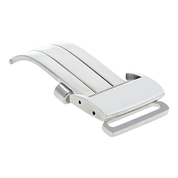 18MM CLASP BUCKLE DEPLOYMENT WATCH BAND, Silver - Polished, Polished Silver Buckle, Compatible With BREITLING PILOT LEATHER STRAP SHINY