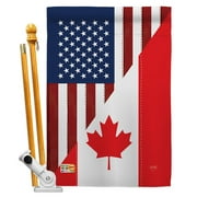 Breeze Decor BD-FS-HS-108190-IP-BO-D-US14-BD 28 x 40 in. US Canada Friendship Flags of the World Impressions Decorative Vertical Double Sided House Flag Set with Pole Bracket Hardware