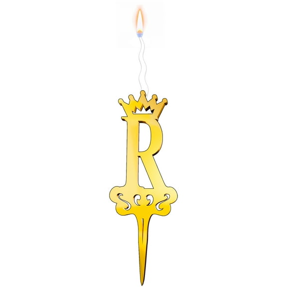 Gold Glitter Letter R - Luxury Cake Topper Candle for Birthdays, Weddings & Anniversaries - Reusable Food Safe Acrylic, Shiny Mirror Finish - Happy Birthday Cake Topper Décor