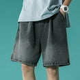 thumbnail image 3 of Hpapadks Men Jean Shorts Casual Loose Fit Wide Leg Knee Length Denim Bermuda Shorts with Pockets Baggy Retro Men Denim Shorts Black L, 3 of 6