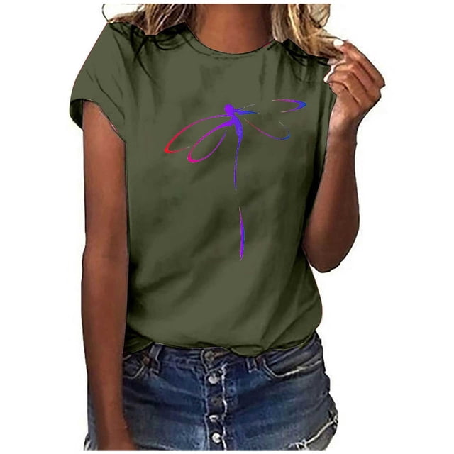 Pompotops Femmes Été Solide V Cou en Vrac Manches Courtes Tops T-shirt Blouse