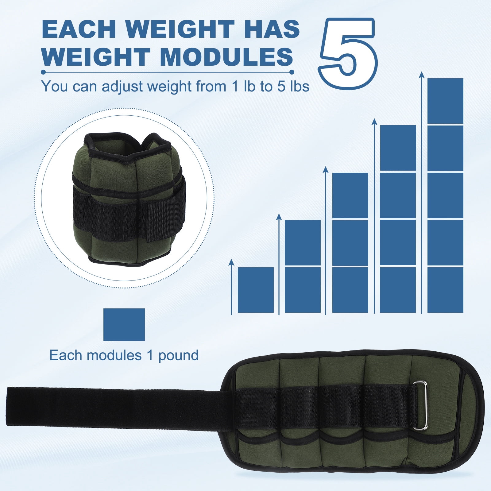 Uxcell 10 Lbs Total/ 5 Lbs Each Adjustable Ankle Weights Wrist Leg Arm Weights Sandbags for Women Men Dark Green