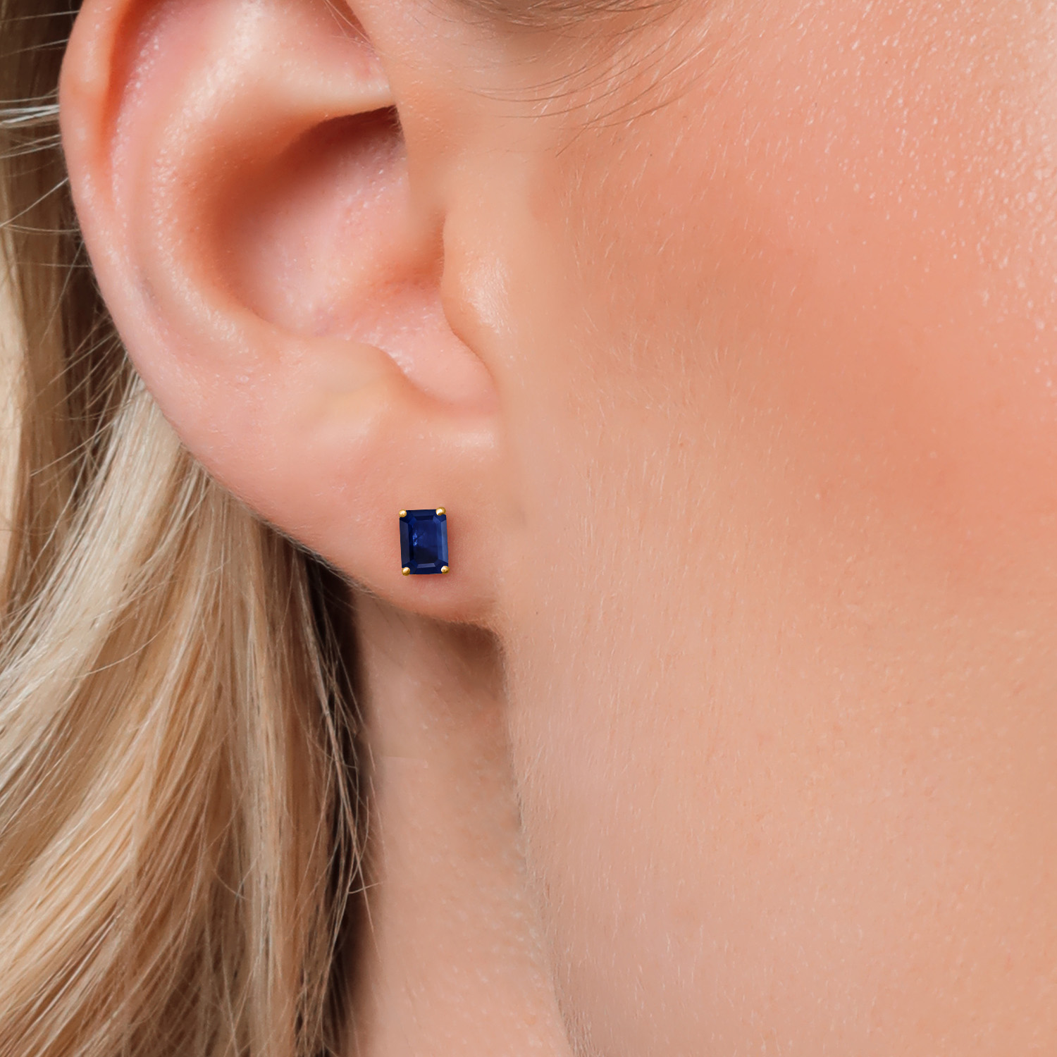 Gem Stone King 14K Yellow Gold Blue Sapphire Stud Basket Setting Earrings for Women Men | 1.23 Cttw | Gemstone September Birthstone | Octagon 6X4MM | Double Notch | Gold Earrings for Women Men