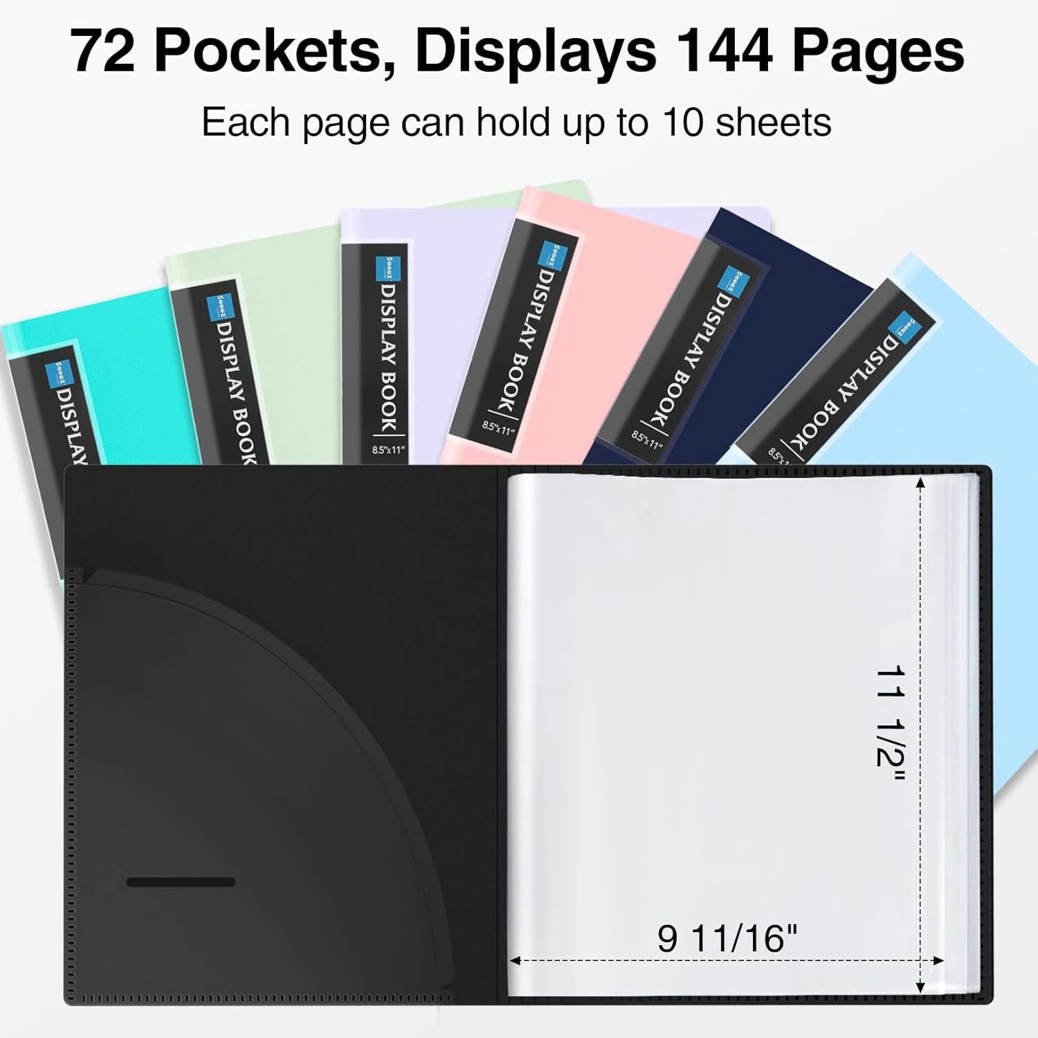 4 Pack 72 Pocket Binder with Plastic Sleeves & Elastic Band, Large Capacity 8.5x11 Presentation Book Display 144 Pages, Art Portfolio Document Folder with Clear Sheet Protectors