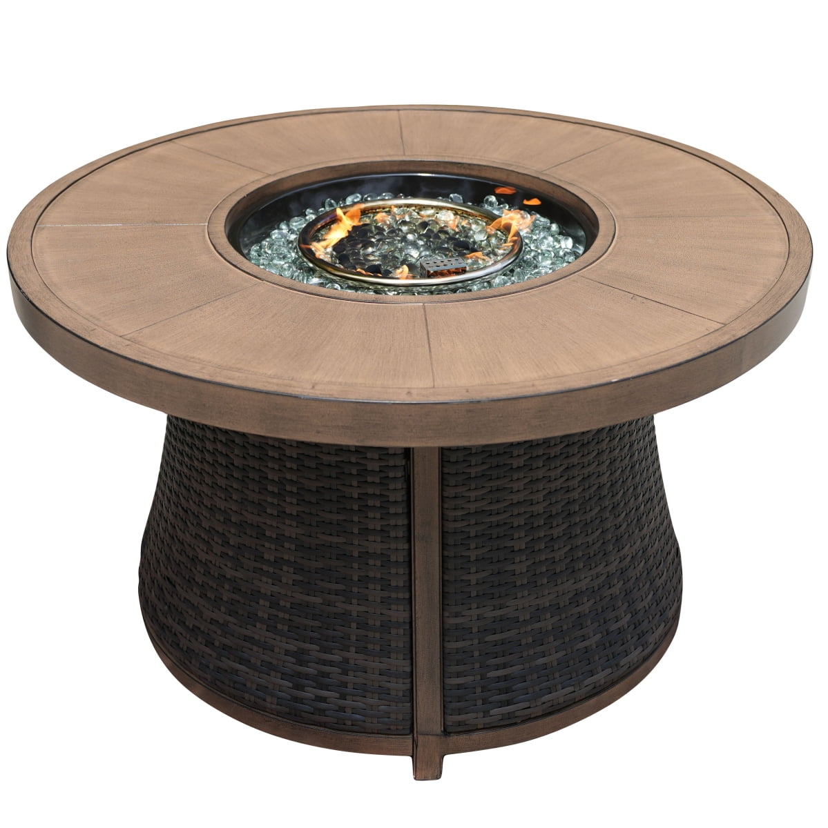 HomeRoots 535139 42 in. 50000 BTU Brown Aluminum Natural Gas Round Fire Pit Table with Cover