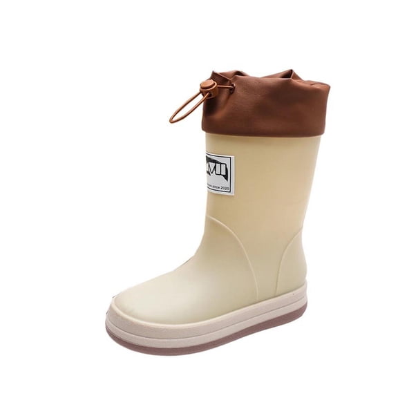 hopeusnice Kids Rain Boots Mid Calf Style Pull On Closure Waterproof Sole Warm Lining For Wet Weather Outdoor Activities Beige 20