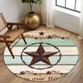 thumbnail image 3 of 6ft Round Rug, Western Texas Star Green Non-Skid Rubber Backing Large Area Rugs - Living Room Bedroom Home Office, Farmhouse Brown Country Vintage Indoor Floor Mat Carpets Washable Rug, 3 of 9