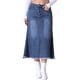 thumbnail image 1 of Falda larga de mezclilla de mujer de cintura alta en forma de A con cola de pez L azul oscuro, 1 of 6