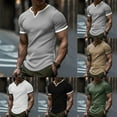 thumbnail image 6 of Men Short Sleeve V Neck Patchwork T Shirts Casual Solid Color Waffle Tops Tee, 6 of 11