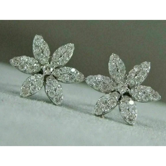 2Ct Round Cut Lab Created Diamond Flower Stud Earrings 14K White Gold Plated