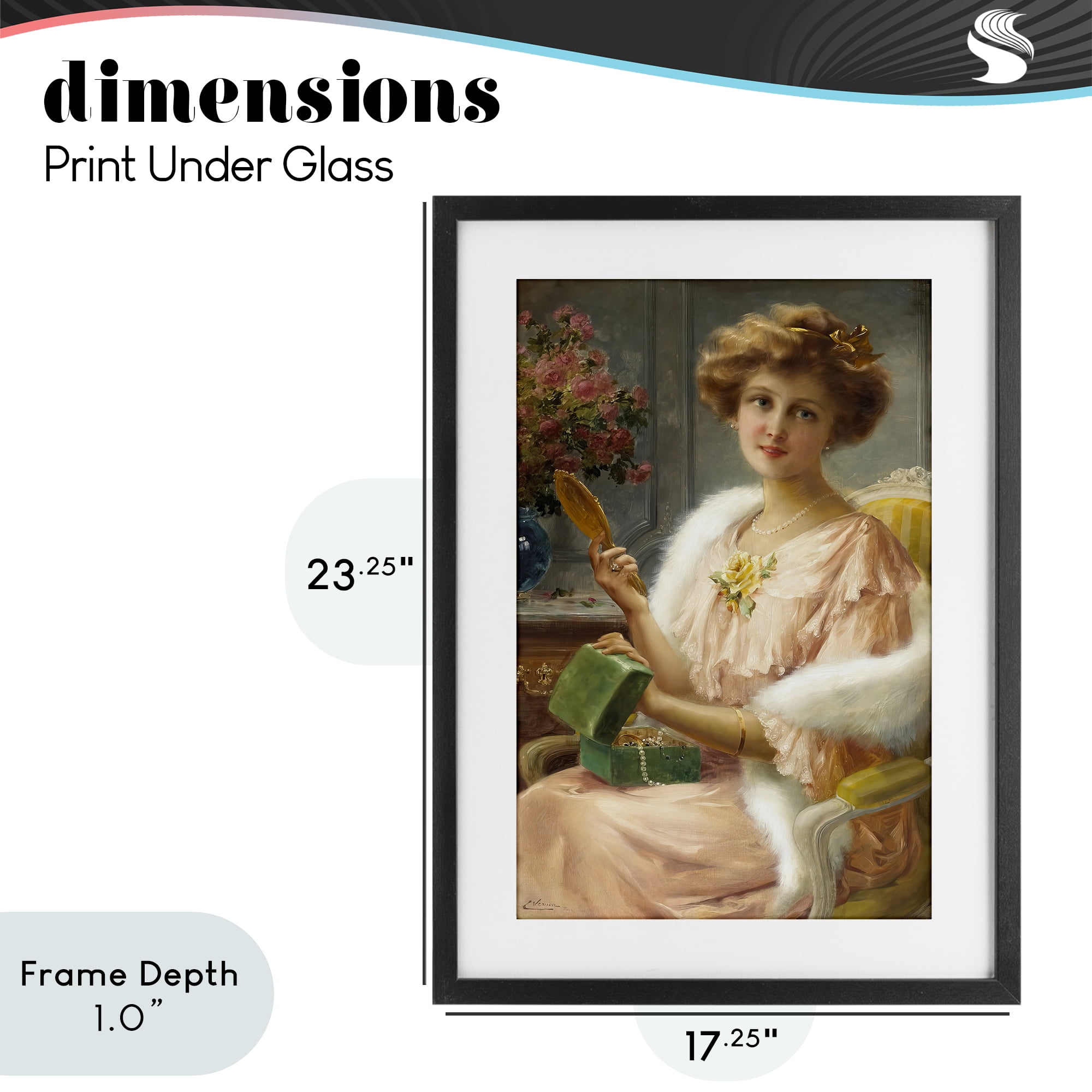 Stupell Industries Young Lady with Mirror Black Framed Print Under Glass, design by Tina LeCour