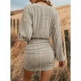 thumbnail image 4 of Women's V-Neck Knitted Dress, Long Sleeve Dress, Bodycon Dress, 4 of 4