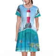 thumbnail image 1 of Disketp Lighthouse Sea Port para Vestido de Manga Corta para Mujeres, Vestidos de Verano para Mujeres, Casual y Holgado para la Playa, 1 of 6