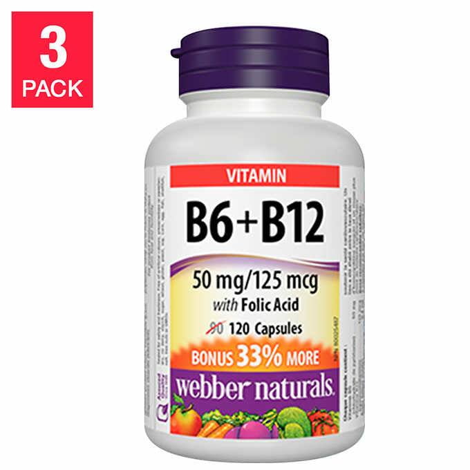 Webber Naturals webber naturals® B6, B12 with Folic Acid -- 3 x 120 Capsules supplement bottle