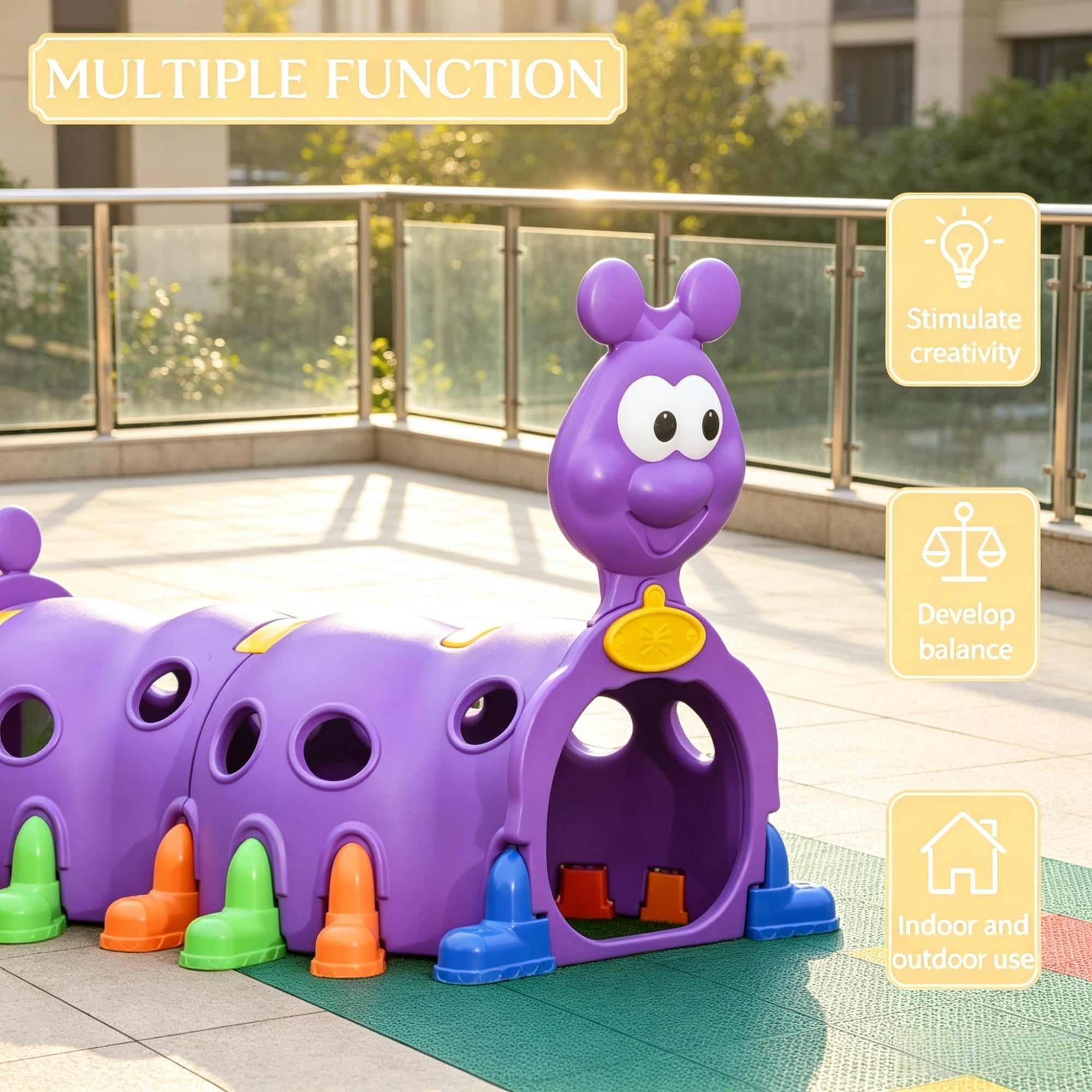 2-Section Toddler Play Tunnel, Kids Crawl & Climb Through Indoor Outdoor Play Structure, Purple