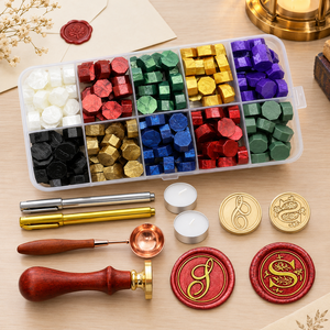 Letter Wax Seal Stamp Kit Wax Seal Kit Initial Alphabet S Sealing Wax Stamp Head 2pcs Vintage Monogram Wax Stamp Seal Kit with 200pcs Assorted Wax Seal Beads Wax Seal Spoon Wax Seal Pen