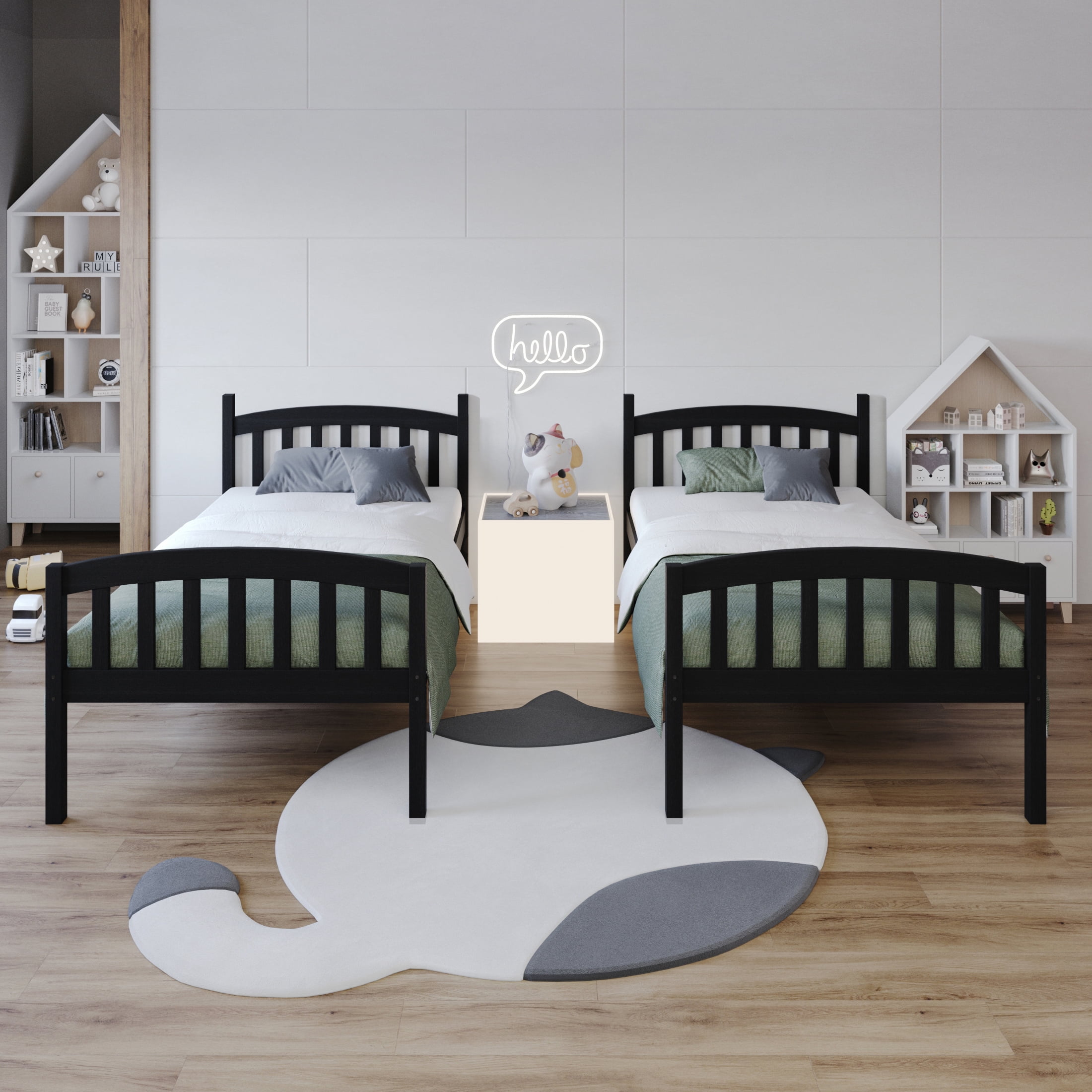 Castle Place Mid-Century Twin over Twin Wooden Convertible Bunk Bed, Black