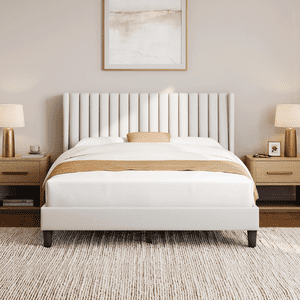 Renwick Queen Upholstered Platform Bed, Ivory
