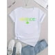 thumbnail image 2 of Camisetas para mujer, de verano, casual, manga corta, cuello redondo, con estampado, color blanco negro, blusaWomen's Fashion Clover Print T-Shirt - Casual Round Neck Short Sleeve, Stretchy Polyeste, 2 of 7