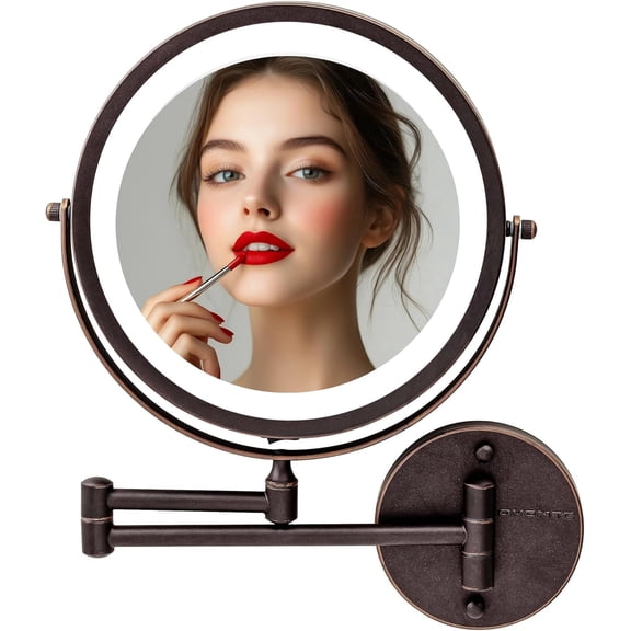 OVENTE Wall Mounted Lighted Makeup Mirror, 9" Double Sided 1X/10X Magnifying Vanity Mirror for Bathroom with LED Lights, Cordless, 360° Rotation and 13" Extendable Arm, Antique Bronze MFW85ABZ1X10X