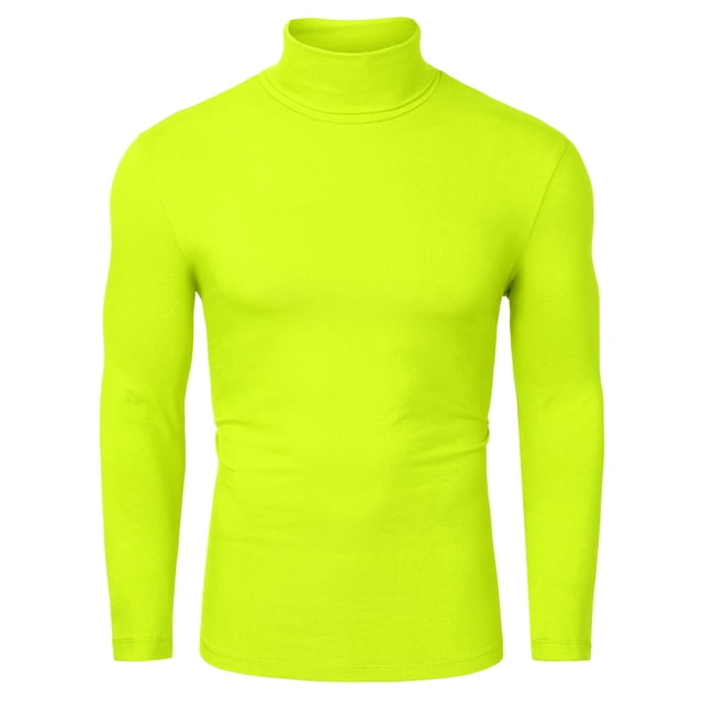 CamisePaHombres De Mangas Largas Cuello De Cisne Ajuste Delgado Casual Verde Fluorescente 56
