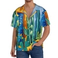 thumbnail image 7 of Lsque Bright Paper Cactus Scene print Men's Cuban Collar Short Sleeve Shirt Summer Beachwear Casual Button Down Fashionable Vacation Leisure Shirt-4X-Large, 7 of 7