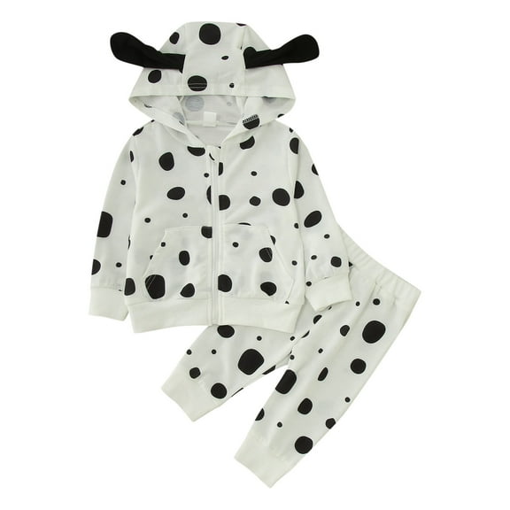 Fshinging Boys Pullover Hoodie and Pants Outfit Set Girls Long Sleeve Cartoon Polka Dot Prints Dog Jackets Tops Sweatsuit Set Size 18-24 Months