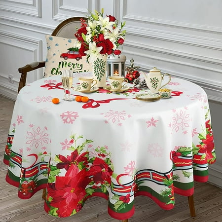 

Christmas Snowflake Tablecloth Round Table Cover Christmas Decoration Table Linen Perfect for Festivet Party Kitchen Dinner TableTopper 60 x 60